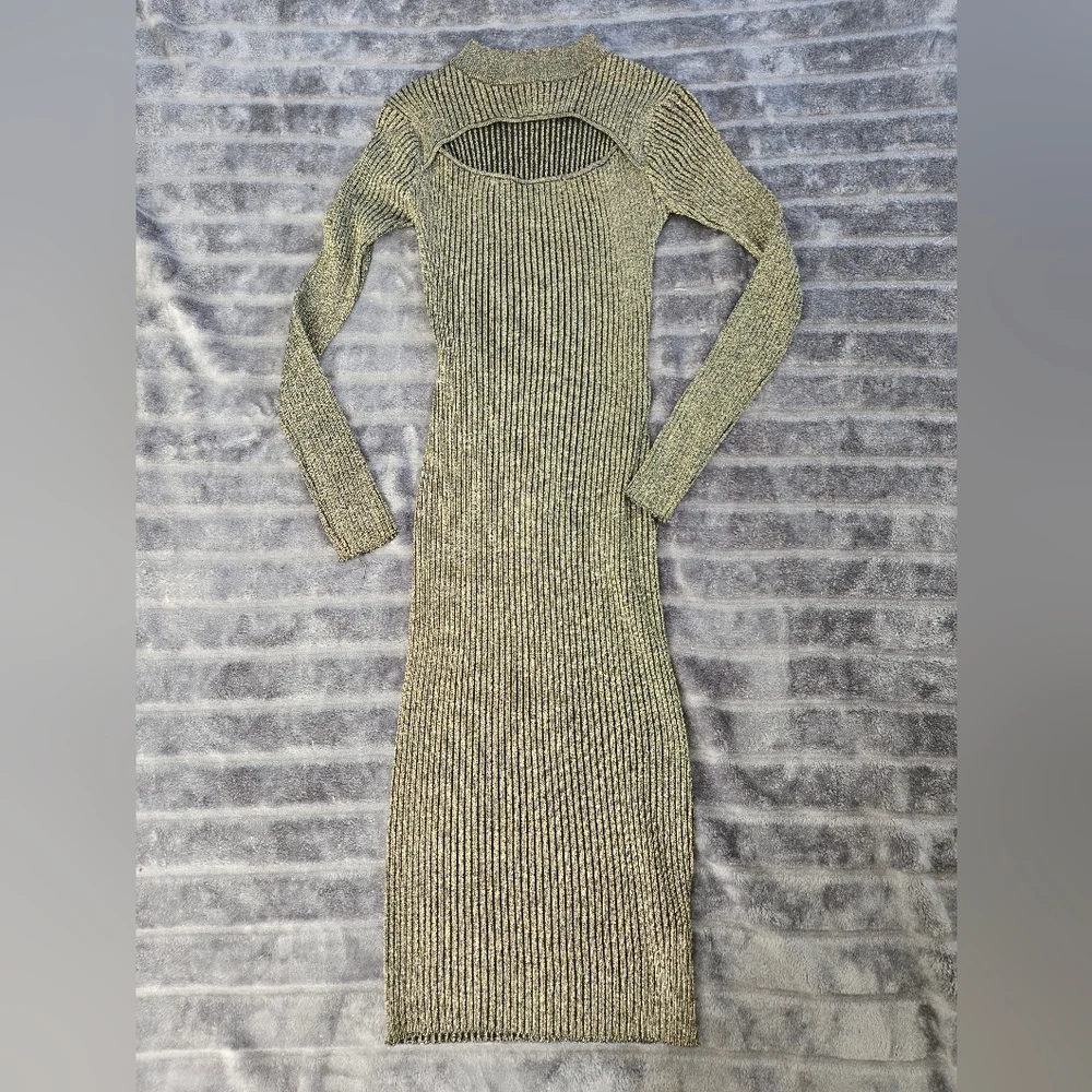 Say What Ribbed Knit Sparkly Long Sleeve Dress Size Medium - Picture 1 of 7